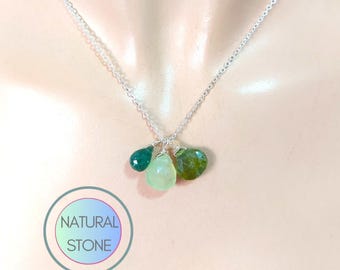 Aventurine Multigemstone Necklace: Sterling Silver Green Necklace