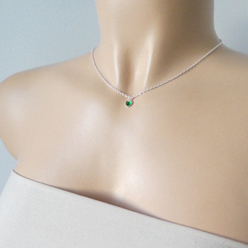 Sterling Silver emerald necklace, heart pendant Necklace, gift for women, heart charm, heart necklace, green pendant, gift for girlfriend image 5