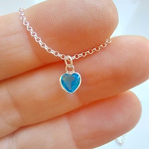 Sterling Silver Dainty Aquamarine Heart Necklace Pendant, heart necklace, aquamarine necklace, silver heart charm necklace