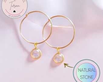 Gold Filled Moonstone Hoop Earrings: Dangle Jewelry
