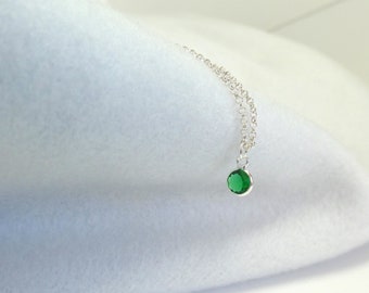 Emerald necklace, emerald pendant,sterling silver necklace ,dainty choker necklace ,tiny pendant necklace, delicate necklace,birthstone