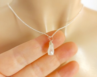 Moonstone necklace, sterling silver pendant, rainbow moonstone birthstone jewelry, natural gemstone dainty pendant
