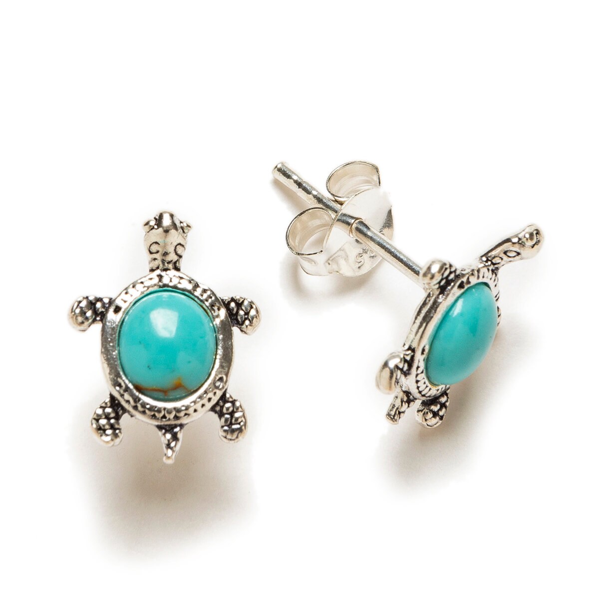 Turquoise Turtle Earrings Sterling Silver Turtle Stud Etsy