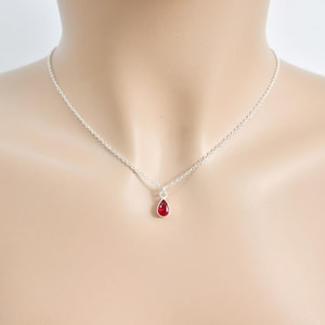 Red pendant necklace in sterling silver, 925 silver ruby necklace, teardrop pendant, charm, christmas day gift, valentines day gifts