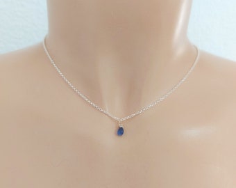 sapphire necklace in sterling silver, real blue sapphire,  gemstone jewelry, gift for her, birthday gift
