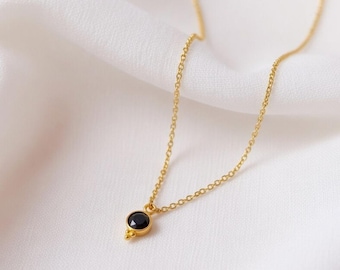 Onyx necklace, gold filled dainty simple pendant, black gemstone , black delicate necklace for her