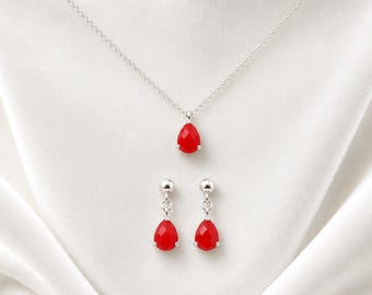 Korallsmyckeset, korallhalsband och örhängen, fint set i sterlingsilver, örhängen, ädelstenssmycken