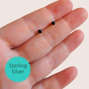 Sterling Silver Tiny 2mm black onyx stud earrings, minimalist black post earrings, for him, for her, minimal earrings, secondary earring