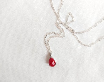 Red Coral necklace , 925 sterling silver necklace , sterling silver pendant , teardrop coral pendant gemstone , dainty necklace