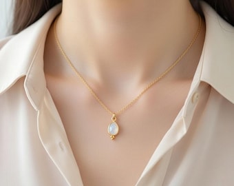 Gold filled moonstone necklace, birthstone necklace, birth stone gifts, white and gold necklace, natural moonstone gemstone necklaces