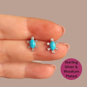 Sterling Silver Turquoise Turtle Stud Earrings: Dainty Sea Jewelry