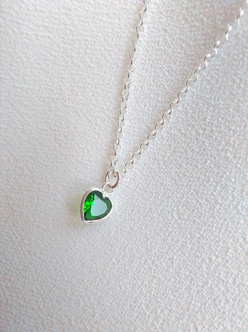 Sterling Silver emerald necklace, heart pendant Necklace, gift for women, heart charm, heart necklace, green pendant, gift for girlfriend image 1