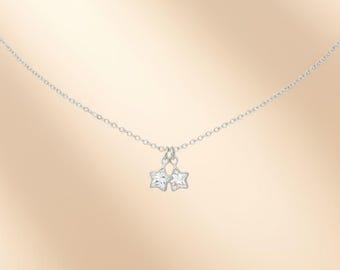 Crystal stars charms necklace in sterling silver , dainty pendants, Christmas Gifts , Girlfriend Gift