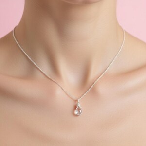 Crystal quartz - Sterling Silver dainty necklace - Semiprecious stone - gemstone charm - simple image 8