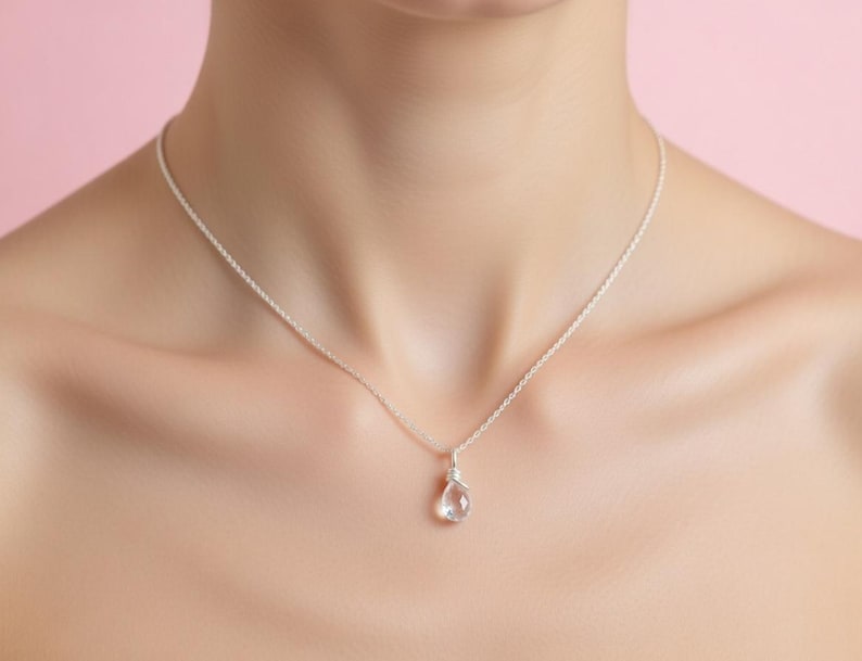Crystal quartz - Sterling Silver dainty necklace - Semiprecious stone - gemstone charm - simple image 8
