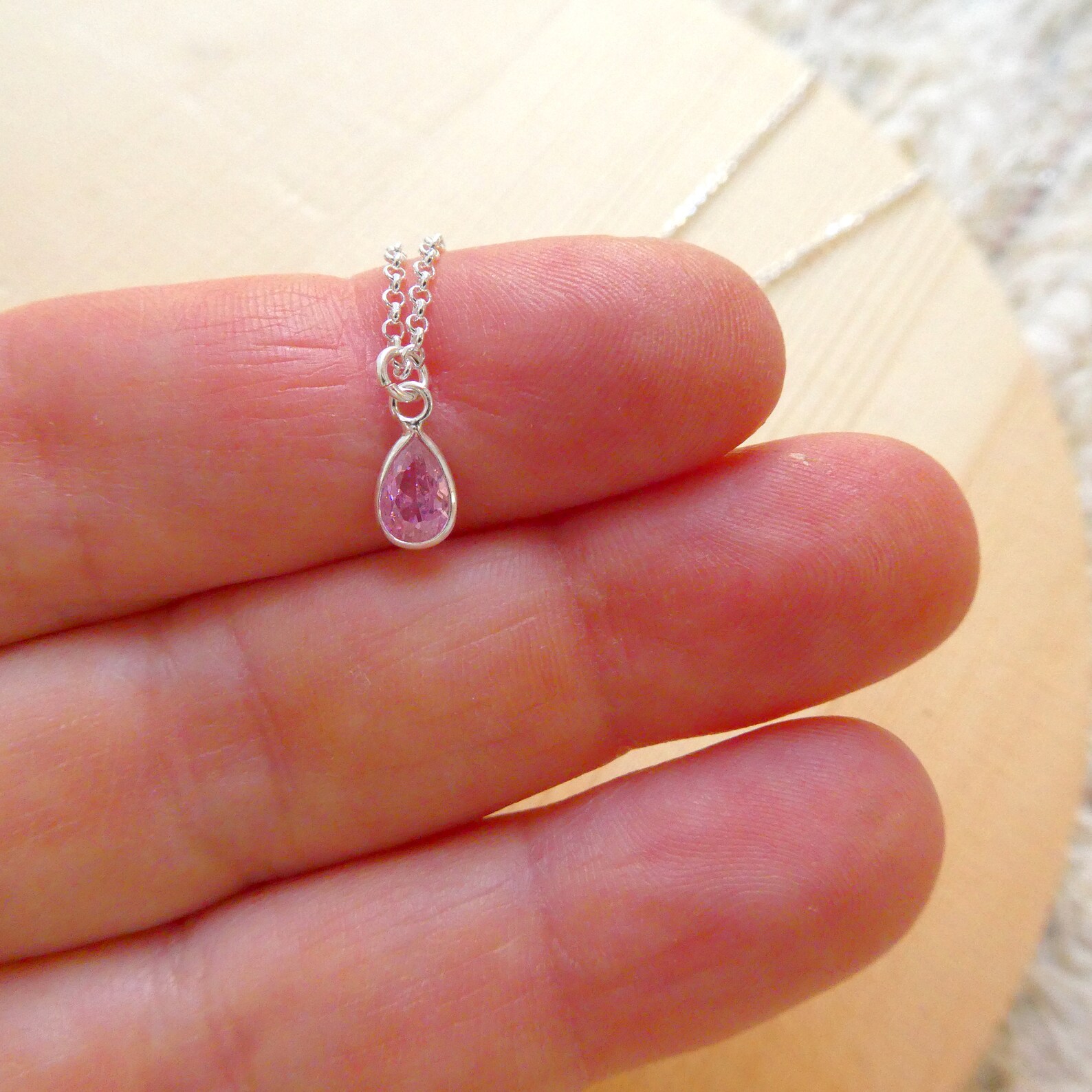 Pink teardrop pendant necklace pink crystal necklace rose Etsy