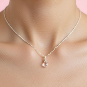 Crystal quartz - Sterling Silver dainty necklace - Semiprecious stone - gemstone charm - simple image 1