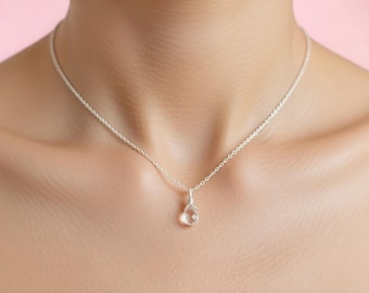 Crystal quartz - Sterling Silver dainty necklace - Semiprecious stone - gemstone charm - simple