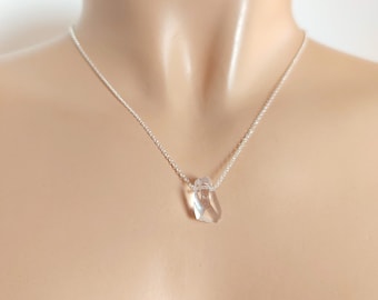 Sterling SIlver 925 Quartz crystal necklace, Rock Crystal pendant, Clear Quartz necklace, Pure Quartz gemstone