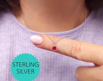 Tiny red pendant necklace, sterling silver minimal necklace, unisex necklace, Christmas day gifts, red necklace for her for him, layering