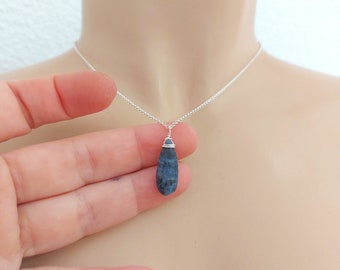 Blue sodalite teardrop pendant necklace in 925 sterling silver chain, natural sodalite gemstone necklace, birthstone necklace,