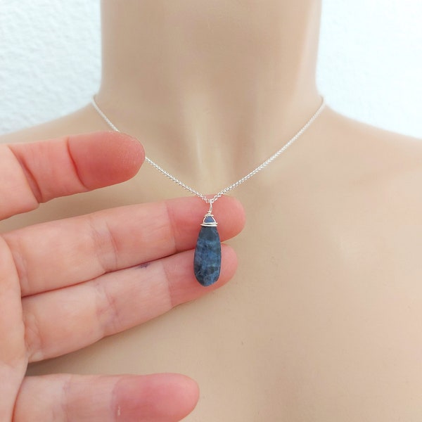 Blue sodalite teardrop pendant necklace in 925 sterling silver chain, natural sodalite gemstone necklace, birthstone necklace,