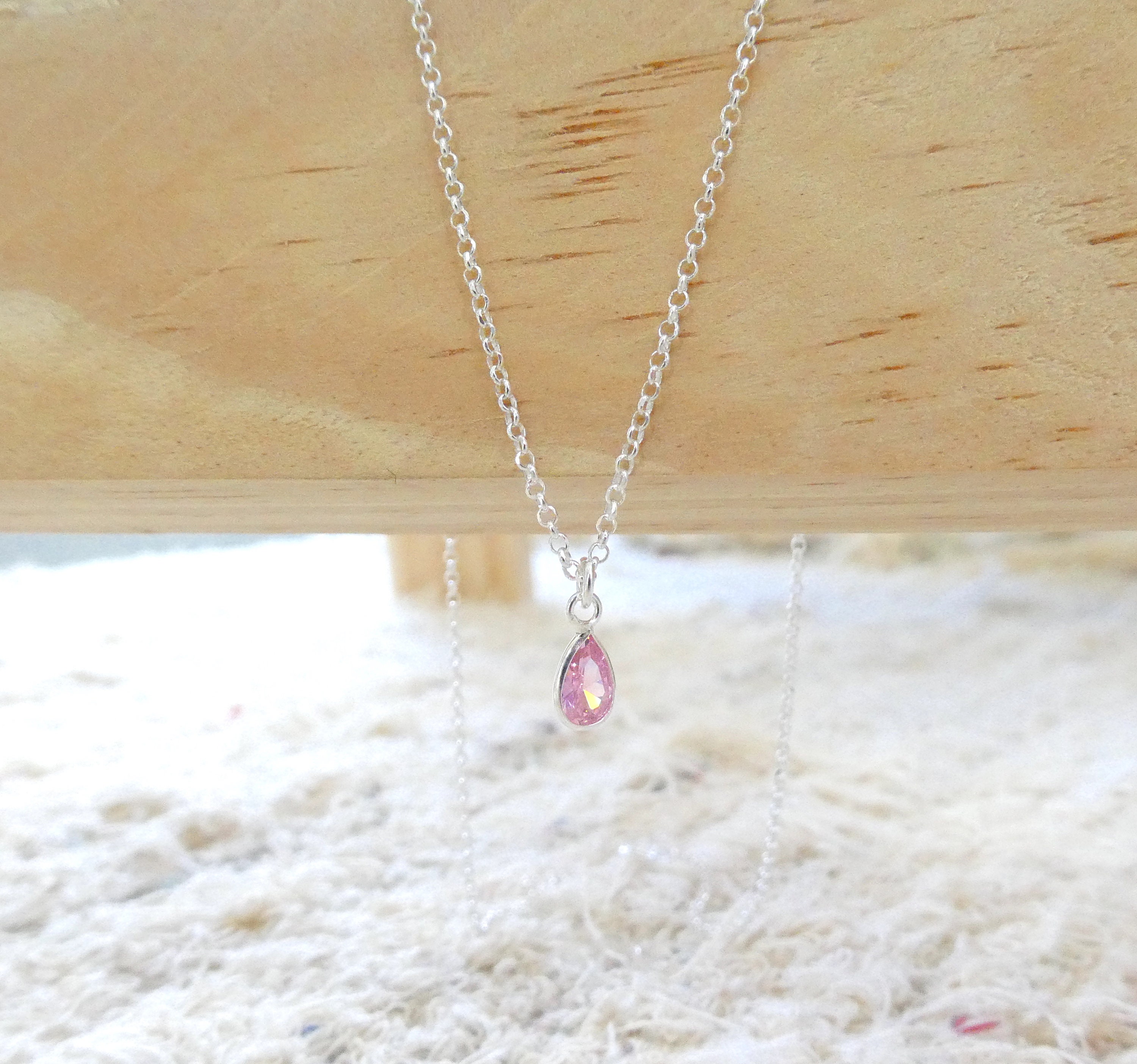 Pink Teardrop Pendant Necklace Pink Crystal Necklace Rose Etsy