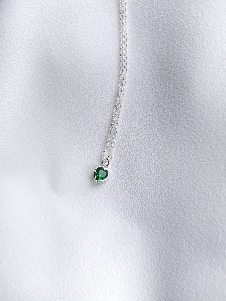 Sterling Silver emerald necklace, heart pendant Necklace, gift for women, heart charm, heart necklace, green pendant, gift for girlfriend image 6