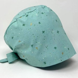 Scrub Cap/ Scrub Hat - Star Speckles - Teal *Gold Metallic Print* - Pixie - Women/Men Scrub Cap Surgical Hat - MimiScrubHats