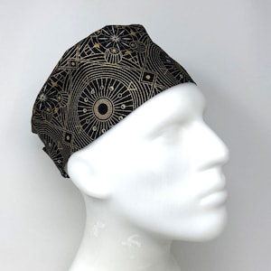 Scrub Cap/ Scrub Hat - Surgical Cap - Orbit *Gold Metallic Print* - Scrub Cap for Men and Women with Short Hair - MimiScrubHats SP Style©