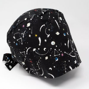 Scrub Cap/ Scrub Hat - A Stroll in Space - *Glow-in-the-Dark* - Black - Unisex Pixie - Women/Men Scrub Cap Surgical Hat - MimiScrubHats