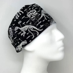 No Tariff (Us/Ca) - Surgical Cap - DINOSAUR SKELETONS *Glow in the Dark* - Design for Short Hair -  MimiScrubHats SP Style©