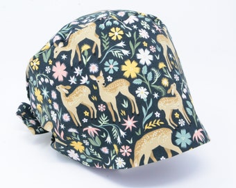 Scrub Cap/ Scrub Hat - Flora and Fauna - Cute Animal Pixie for Women - Women/Men Scrub Cap Surgical Hat - MimiScrubHats