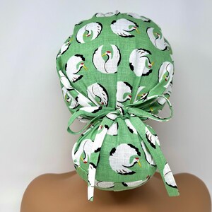 No Tariff (US/CA) - Ponytail Scrub Cap -  Dancing Cranes B - *Cotton Dobby* - Ponytail Scrub Cap/Hat - MimiScrubHats