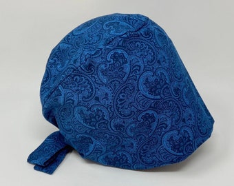 Scrub Cap/ Scrub Hat -  Swirl Pattern on Royal Blue - Unisex Pixie - Women/Men Scrub Cap Surgical Hat - MimiScrubHats