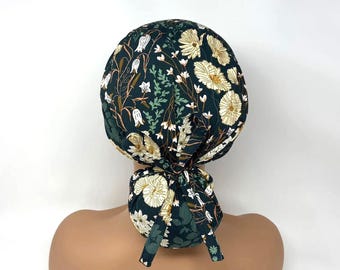 Ponytail Scrub Cap/ Scrub Hat - Botanical Garden  - Women Scrub Cap Surgical Hat - MimiScrubHats