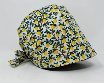 Scrub Cap/ Scrub Hat - Lemon Grove  *Gold Metallic Print* - Women/Men Scrub Cap Surgical Hat - MimiScrubHats