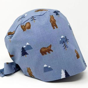 No Tariff (Us/Ca) - Scrub Cap - GRIZZLY - DENIM - Cute Animal Pixie - MimiScrubHats