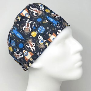 Scrub Cap/ Scrub Hat - Surgical Cap - Space Monkeys - Scrub Cap for Men and Women with Short Hair - MimiScrubHats SP Style©