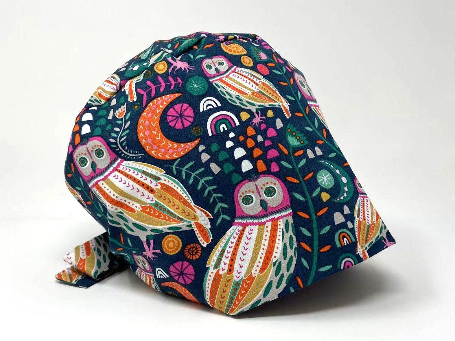 Scrub Cap/ Scrub Hat - Festive Owls - Cute Animal Pixie for Women - Women/Men Scrub Cap Surgical Hat