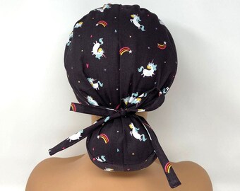 No Tariff (US/CA) - Ponytail Scrub Cap - Chasing Rainbow - Charcoal - Scrub Cap - Scrub Cap/Hat - MimiScrubHats