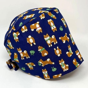 No Tariff (US/CA) - Scrub Cap - Cute Shiba Inu - NAVY - Cute Dog Pixie - MimiScrubHats