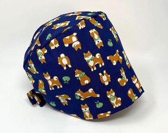 No Tariff (US/CA) - Scrub Cap - Cute Shiba Inu - NAVY - Cute Dog Pixie - MimiScrubHats