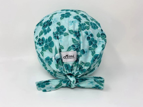 Conifer Forest on Teal Scrub cap/ Surgical cap Preshrunk Cotton Mimi Scrub Hats® Pixie for Women