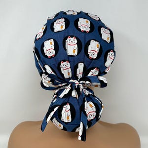 No Tariff (US/CA) - Ponytail Scrub Cap - Lucky Cats - Cotton Dobby - Scrub Cap/Hat - MimiScrubHats