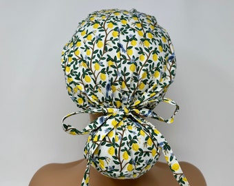 Ponytail Scrub Cap/ Scrub Hat -Lemon Grove  *Gold Metallic Print* - Women Scrub Cap Surgical Hat - MimiScrubHats