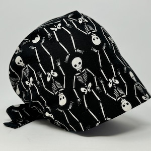 No Tariff (US/CA) - Scrub Cap - Skeletons  - Holiday/ Christmas Pixie - MimiScrubHat