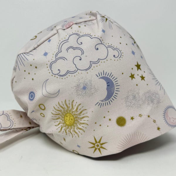 Scrub Cap - Celestial Skies -*Gold Metallic Print* - Women's Scrub Cap - Pixie - MimiScrubHats