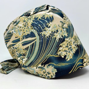 No Tariff (US/CA) - Metallic Gold Waves On Teal  - Cotton Dobby - MimiScrubHats