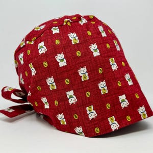 No Tariff (US/CA) - Calling Cat On Red  -  Pixie - Women/Men Scrub Cap/ Hat